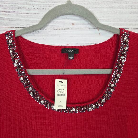 Talbots Cotton Silk Cashmere Holiday Top S Red Sleeveless Knit Jewel Neck NWT - Picture 4 of 9
